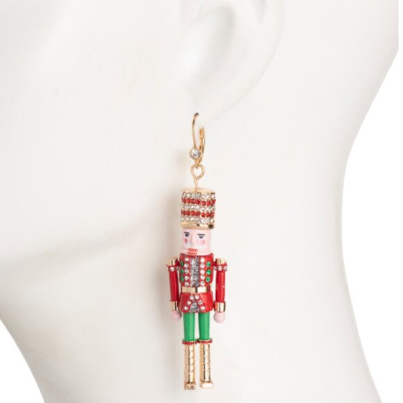 NWT Betsey Johnson Red Crystal Nutcracker Gold Star Mismatch Christmas Earrings - Picture 2 of 2